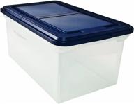 innovative clear navy plastic file tote with hinged lid, letter size logo