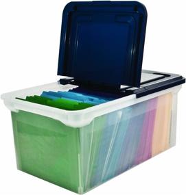 img 1 attached to Innovative Clear Navy Plastic File Tote with Hinged Lid, Letter Size