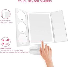 img 2 attached to 💄 Enhance Your Beauty Routine with FASCINATE X-Large Lighted Makeup Vanity Mirror: TriFold Mirror with Lights, 10X/5X/3X Magnification, Touch Screen, 360° Rotation, Dual Power Supply (White)