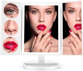 img 4 attached to 💄 Enhance Your Beauty Routine with FASCINATE X-Large Lighted Makeup Vanity Mirror: TriFold Mirror with Lights, 10X/5X/3X Magnification, Touch Screen, 360° Rotation, Dual Power Supply (White)