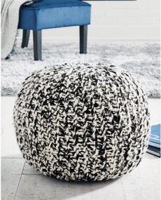 img 2 attached to Signature Design by Ashley Latricia Round Knitted Pouf Ottoman, 17 x 17 Inches - Black & White: Stylish, Comfortable, and Versatile