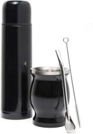 🧉 el tigre complete yerba mate set: travel-friendly, modern stainless steel mate gourd, thermos & bombilla - easy to clean with cleaning brush (black) логотип