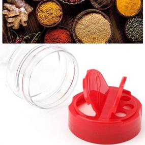 img 2 attached to Set of 16 Clear Plastic Spice Jars (7oz) with Red Caps – Containers for Powders, Herbs, Spices, Sauces – Seasoning Bottles