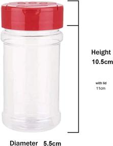 img 3 attached to Set of 16 Clear Plastic Spice Jars (7oz) with Red Caps – Containers for Powders, Herbs, Spices, Sauces – Seasoning Bottles