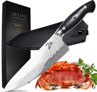 zelite infinity chef knife 8 inch - executive-plus series master chefs edition - japanese aus-10 super steel 45-layer damascus - storm-x finish blade, leather sheath: the ultimate professional knife for chefs logo