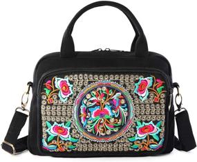 img 4 attached to 👜 Chic Embroidered Canvas Top Handle Handbag: Multifunctional 3 Layers Crossbody Bag