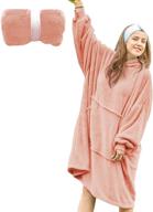 women's wearable oversized hoodie blanket sweatshirt: cozy fleece sweater with sleeves, giant pocket - light pink logo