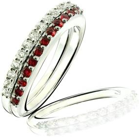 img 4 attached to RB Gems Sterling Silver 925 Set of 2 Stack Rings with Blue Topaz and Ruby Genuine Gems, Rhodium-Plated Finish