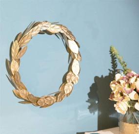 img 1 attached to 🌟 12-Inch Gold Leaf Metal Wreath Wall Decor for Front Door | Ideal for Christmas, Window, Wedding, Party Decoration