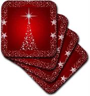 🌲 3drose silver star christmas tree soft coasters - set of 8, holiday red background (cst_164753_2) logo