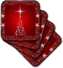 img 1 attached to 🌲 3dRose Silver Star Christmas Tree Soft Coasters - Set of 8, Holiday Red Background (CST_164753_2)