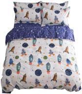 🚀 bulutu space rocket print boys bedding duvet cover twin: white blue cotton, 3-piece set - planet spaceship stars theme, zipper closure (no comforter included) logo