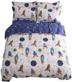 img 4 attached to 🚀 BuLuTu Space Rocket Print Boys Bedding Duvet Cover Twin: White Blue Cotton, 3-Piece Set - Planet Spaceship Stars Theme, Zipper Closure (No Comforter Included)