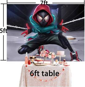 img 1 attached to 🕷️ Marvelous Miles Morales Spiderman Backdrop: Ultimate Birthday Party Supplies for Boys – Photo Booth Studio Props, Superhero Cityscape Decorations, and Dessert Table Banner