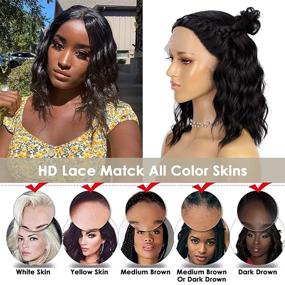 img 1 attached to ENTRANCED STYLES Natural Black Lace Front Wigs for Women - T Part Synthetic Lace Front Wig with Middle Part, Wavy Bob Style, Transparent Hairline - Perfect for Daily Use and Natural Hair Look