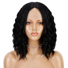 img 3 attached to ENTRANCED STYLES Natural Black Lace Front Wigs for Women - T Part Synthetic Lace Front Wig with Middle Part, Wavy Bob Style, Transparent Hairline - Perfect for Daily Use and Natural Hair Look