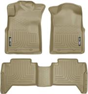 🐾 husky liners 98953: 2005-15 toyota tacoma weatherbeater floor mats - front & 2nd seat (footwell coverage) tan logo