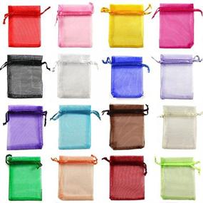 img 2 attached to 🎁 Yueton 100 Assorted Color Organza Drawstring Pouches for Candy, Jewelry, Party, Wedding Favors - 3.5W x 4.5L Inch