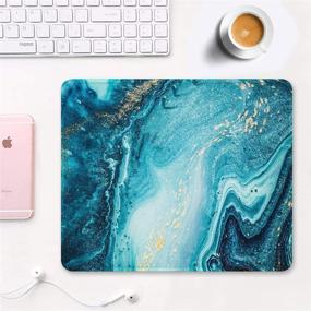 img 3 attached to 🖱️ Blue Marbling Art Rectangle Mousepad - Premium-Textured Mouse Mat with Stitched Edge, Waterproof & Non-Slip Rubber Base - Customized for Laptop, Computer, PC Gaming, Office - 11.8×9.85 inches, by Auhoahsil