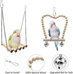 img 1 attached to Upgrade 8-Pack Bird Parrot Swing Chewing Toys with Bell, Creatiee Natural Wood Standing Hanging Hammock Bird Cage Toys for Small Parakeets, Cockatiels, Conures, Finches, Budgie, Macaws, Love Birds