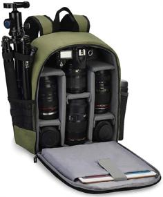 img 4 attached to Водонепроницаемый зеленый рюкзак-рюкзак для зеркальных фотоаппаратов DSLR SLR для беззеркальных камер/фотографов - совместим с объективами Nikon Canon Sony, штативом и аксессуарами. Идеально подходит для мужчин и женщин в фотографии.