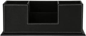 img 1 attached to KINGFOM Office Supplies Desk Organizer: Stylish PU Leather Storage Box with 4 🗄️ Divided Compartments for Pen, Business Card, Remote Control, Mobile Phone, and Cosmetics Collection Holder (Black)