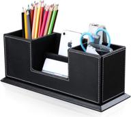 kingfom office supplies desk organizer: stylish pu leather storage box with 4 🗄️ divided compartments for pen, business card, remote control, mobile phone, and cosmetics collection holder (black) логотип