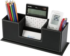 img 3 attached to KINGFOM Office Supplies Desk Organizer: Stylish PU Leather Storage Box with 4 🗄️ Divided Compartments for Pen, Business Card, Remote Control, Mobile Phone, and Cosmetics Collection Holder (Black)