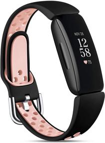 img 4 attached to 🏃 Maledan Compatible with Fitbit Inspire 2 Bands: Breathable Waterproof Silicone Sport Loop for Women and Men (Small, Black/Pink)