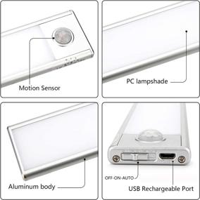 img 2 attached to 🔋 Раздвижной светодиодный тумбовый светильник на аккумуляторе Leadleds: ультратонкий, с датчиком движения (серебристый, 2 шт.) для кухни, спальни, ванной комнаты, лестницы