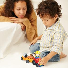 img 1 attached to 🚜 Interactive Tractor Toy Set with Farmer, Farm Animals, and Wagons: Press & Play for Animal Sounds and Melodies! Ideal Toddler Farm Pretend Play Gift for 18+ Months. Perfect Farm Toys for Babies!