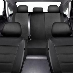 img 2 attached to 🚗 Black Full Set Mesh and Leather Car Seat Cover - PIC AUTO Universal Fit