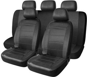 img 4 attached to 🚗 Black Full Set Mesh and Leather Car Seat Cover - PIC AUTO Universal Fit