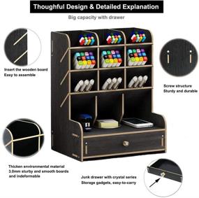 img 3 attached to 🖋️ Enhance Your Workspace with the Marbrasse Wooden Pen Organizer: A Versatile DIY Pen Holder Box with Drawer for Efficient Desktop Stationary and Art Supplies Storage (B11-Black)