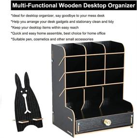 img 2 attached to 🖋️ Enhance Your Workspace with the Marbrasse Wooden Pen Organizer: A Versatile DIY Pen Holder Box with Drawer for Efficient Desktop Stationary and Art Supplies Storage (B11-Black)