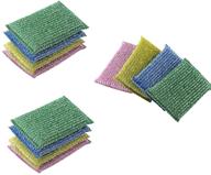 miao jie scouring pad - 3 packs of 12 count scrubbing sponges - dual-sided metallic surface scrubber for kitchen and bathroom cleaning - dish sponge for dishes, pots, pans, utensils - assorted colors logo