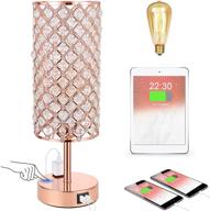💡 usb and outlet bedside table lamp, crystal lampshade included логотип