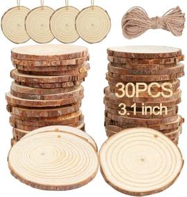 img 4 attached to OurWarm Set of 30 Natural Wood Slices, 2.8-3.1 Inches Craft Wood Kit Unfinished Predrilled Wooden Circles with Hole Tree Slices for DIY Crafts Christmas Ornaments Holiday Hanging Decorations