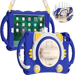 img 4 attached to BRAECN Blue iPad Mini Kids Case - Shockproof Silicone Cover with Strap, Handle Grip, Hand Strap, Pencil Holder, Kickstand - Compatible with Apple iPad Mini 5th/4th/3rd/2nd/1st Generation