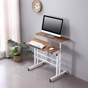 img 1 attached to Mobile Stand Up Desk with Adjustable Height and Rolling Wheels - Ideal for Home Office, Workstation, Computer, Laptop - Sit or Stand