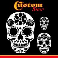 💀 day of the dead sugar skull airbrush stencil set - customizable design #14 in 3 scales - laser cut reusable templates logo