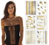 terra tattoos metallic gold henna temporary tats – 75+ mandala tattoos with feathers, dream catcher, and arrows – waterproof, nontoxic, and long-lasting for beach, festivals, and parties logo
