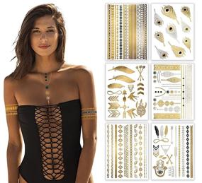 img 4 attached to Terra Tattoos Metallic Gold Henna Temporary Tats – 75+ Mandala Tattoos with Feathers, Dream Catcher, and Arrows – Waterproof, Nontoxic, and Long-Lasting for Beach, Festivals, and Parties