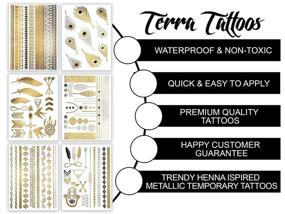 img 3 attached to Terra Tattoos Metallic Gold Henna Temporary Tats – 75+ Mandala Tattoos with Feathers, Dream Catcher, and Arrows – Waterproof, Nontoxic, and Long-Lasting for Beach, Festivals, and Parties