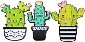 img 4 attached to 🌵 Set of 3 Cute Cactus Enamel Pins - 2 Adorable Cactus Girls and 1 Cactus Guy - 1 Inch Funny Backpack, Hat, Clothing, and Jean Pins - Charming Accessories for Cute Jewelry