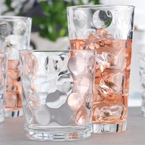 img 3 attached to 🍹 Attractive and Durable Drinking Glasses Set - 16 Clear Glass Cups, 8 Highball (17oz) and 8 Rocks Glasses (13oz) - Bubble Design Glassware for a Wide Variety of Beverages incl. Water, Juice, Beer, Wine, Cocktails