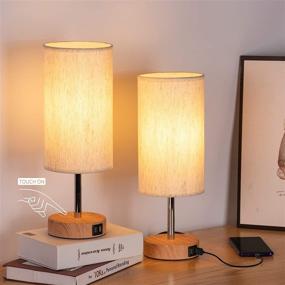 img 4 attached to Wooden Bedside Lamps with USB Port - Touch Control & Dimmable Lights for Bedroom - Set of 2