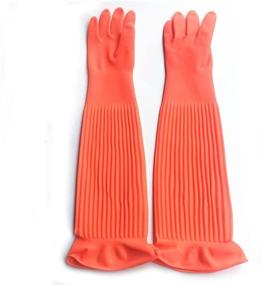 img 3 attached to SYROVIA Reusable Rubber Latex Cleaning Gloves - Household Kitchen Long Glove for Natural Rubber Living Wash