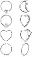 💎 qwalit 16g 20g daith earrings: heart moon piercing jewelry for women - tragus hoop, surgical steel helix cartilage earring hoop cz, small hoop earring in silver & rose gold logo