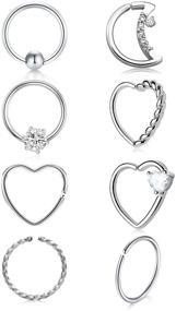 img 4 attached to 💎 QWALIT 16g 20g Daith Earrings: Heart Moon Piercing Jewelry for Women - Tragus Hoop, Surgical Steel Helix Cartilage Earring Hoop CZ, Small Hoop Earring in Silver & Rose Gold